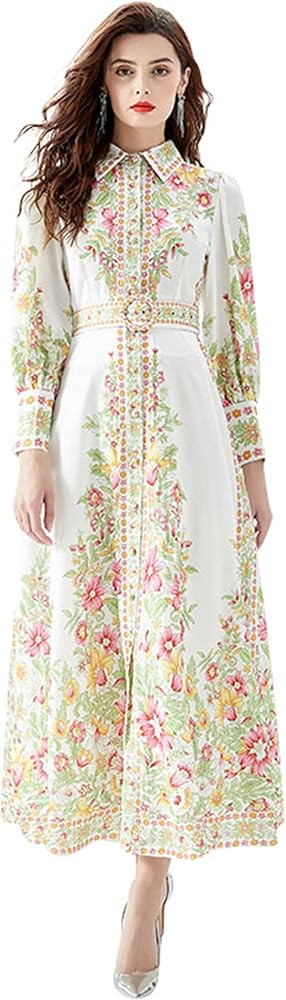 LAI MENG FIVE CATS Women's Floral Print Maxi Dress Flowy Casual Button Up Long Dress | Amazon (US)