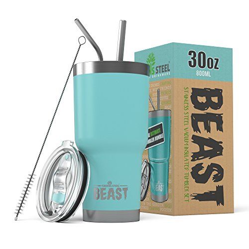 BEAST 30 oz Teal Tumbler Stainless Steel Insulated Coffee Cup with Lid, 2 Straws, Brush & Gift Box b | Amazon (US)
