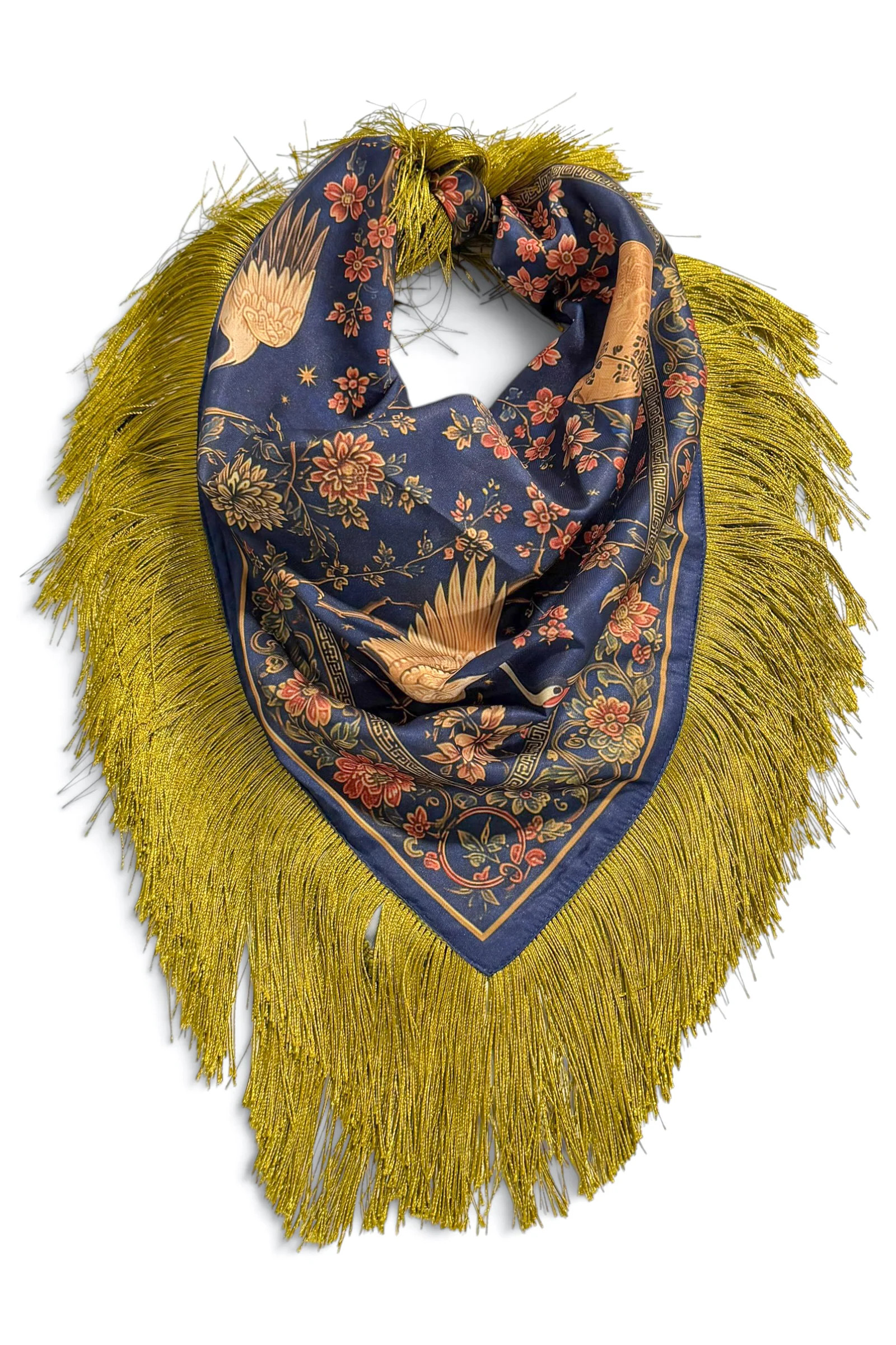 Crane's Grace Navy Square Fringed Scarf Navy | The Willow Tree