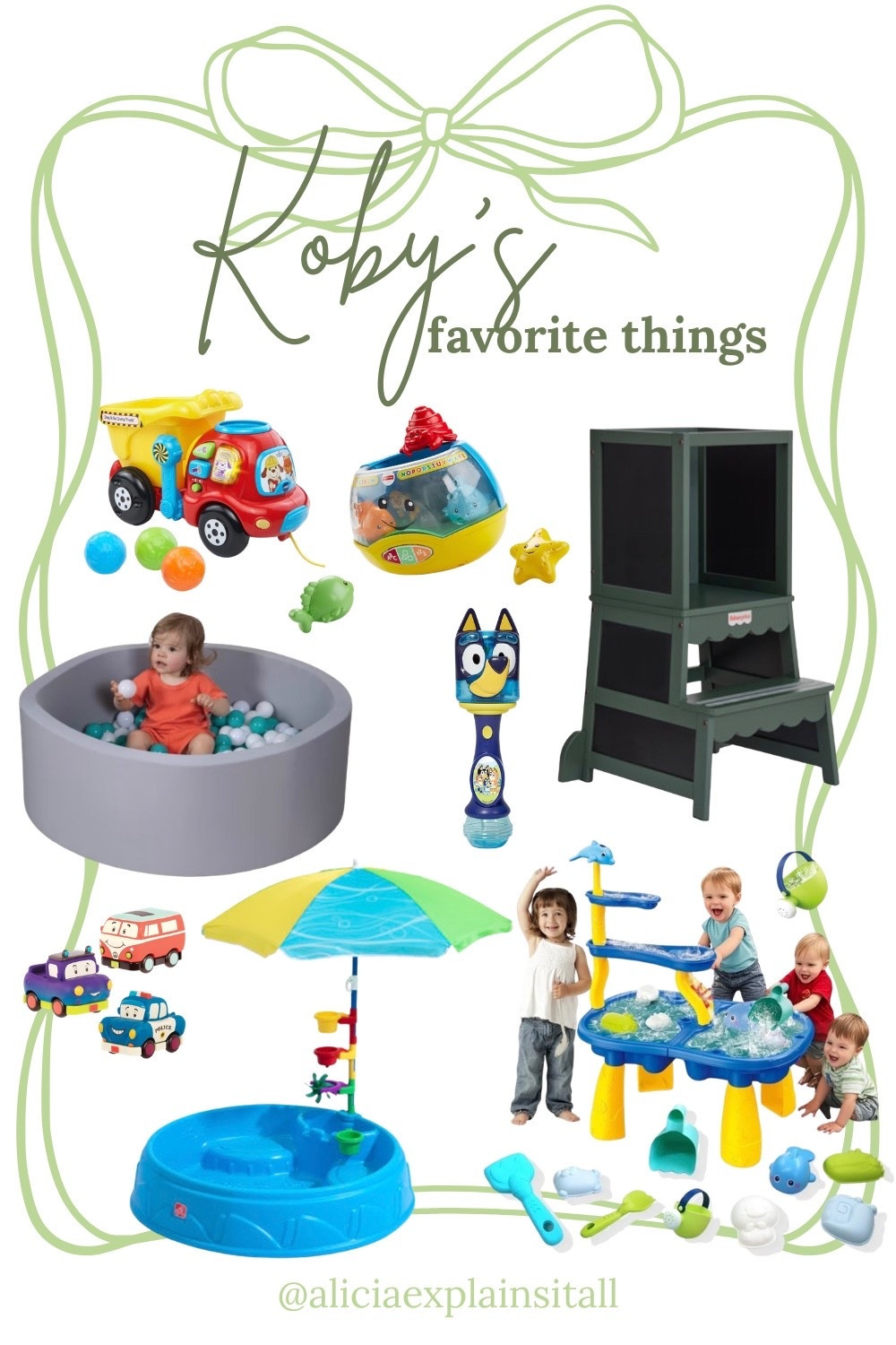 If my one year old wanted to buy your one year old a present, I’m pretty sure it would be one of these.
The VTech dump truck was a Christmas present and he’s played with it literally everyday. And we have a climbing set with a ball pit but the ball pit is definitely his favorite part. And if you have a little that loves playing in the water as much as Koby, a baby pool or water table will be your best friend this summer. Or if you just want simple toys that encourage play, a bubble wand and pull back cars will always be a hit.

#LTKmomlife #LTKKids #LTKBaby