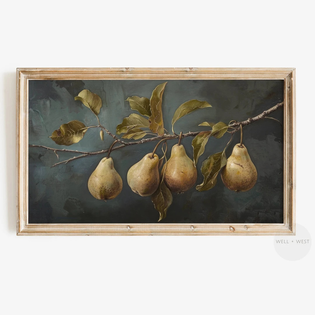 Samsung Frame TV Art Summer Dark Moody Pear Vintage Style Oil Painting Still Life Wall Decor Fall... | Etsy (US)