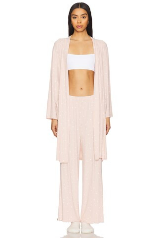 Ultra Soft Rib Piped Robe in Dusty Rose & Pearl | Revolve Clothing (Global)