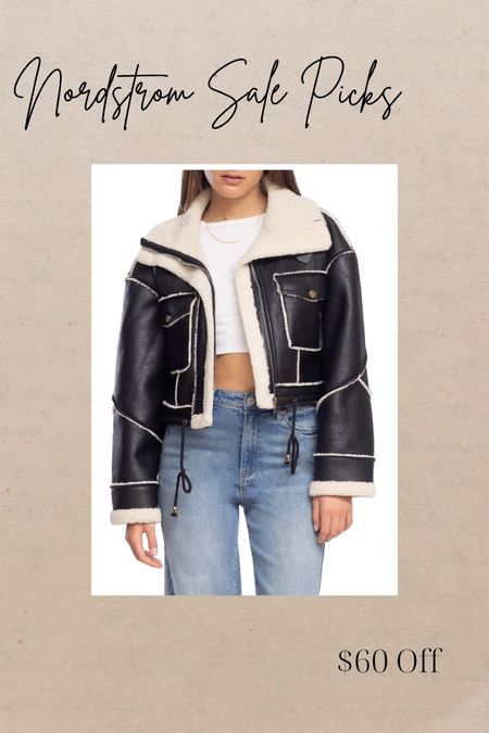 Faux leather shearling jacket