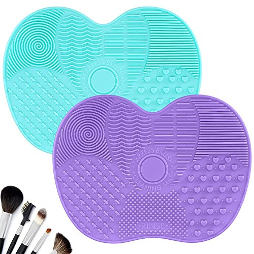 HexinYigjly 2 Pcs Silicone Make Up Brush Cleaning Mat, Makeup Brush Cleaner Mats, Cosmetic Cleaning Pads, Portable Washing Tool with Suction Cup for Makeup Cosmetic Brushes | Amazon (US)