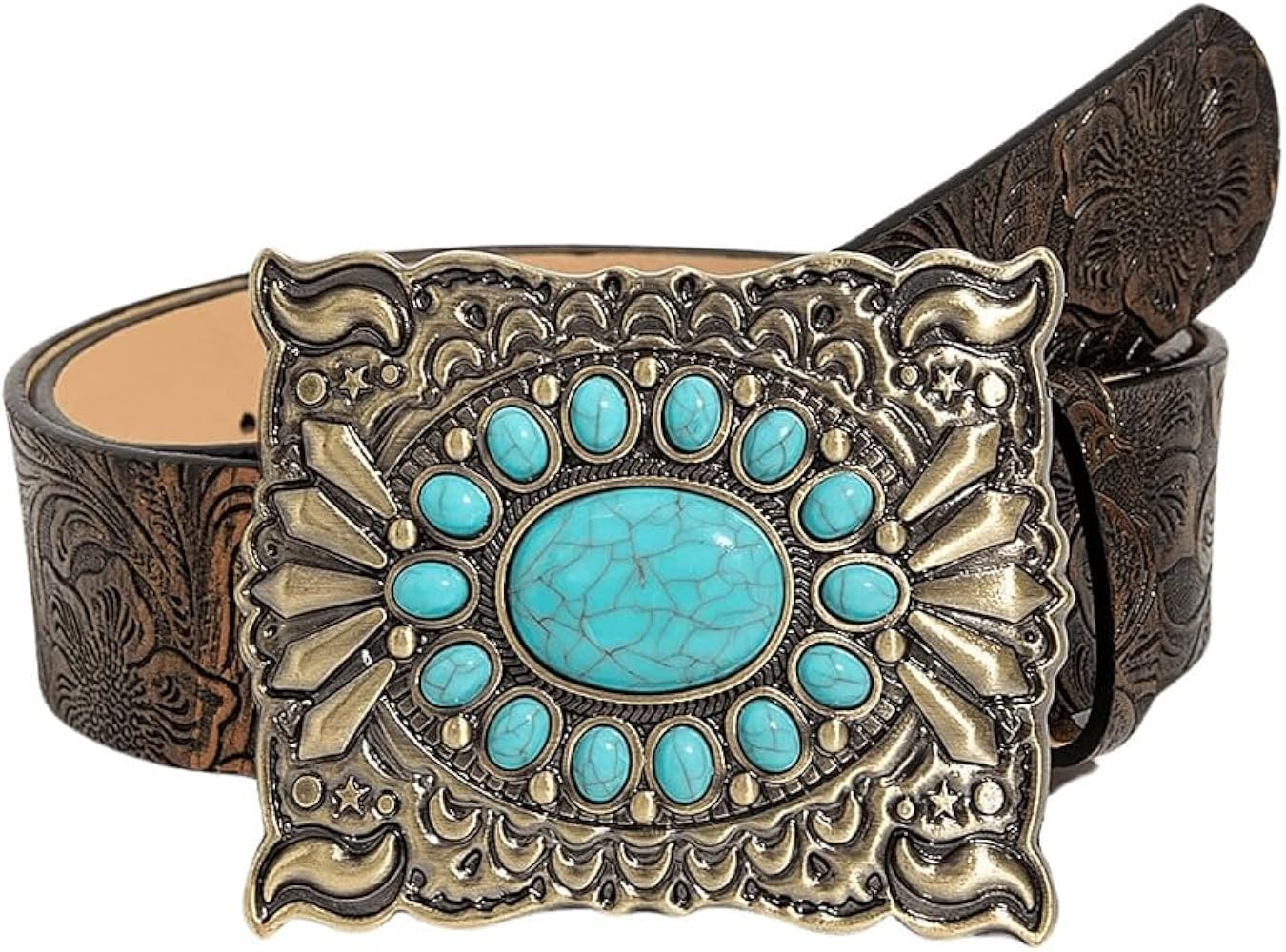 GORGLITTER Women's Western Belts Turquoise Cowgirl Counrty Concho Buckle Belts Vintage Bohemian | Amazon (US)