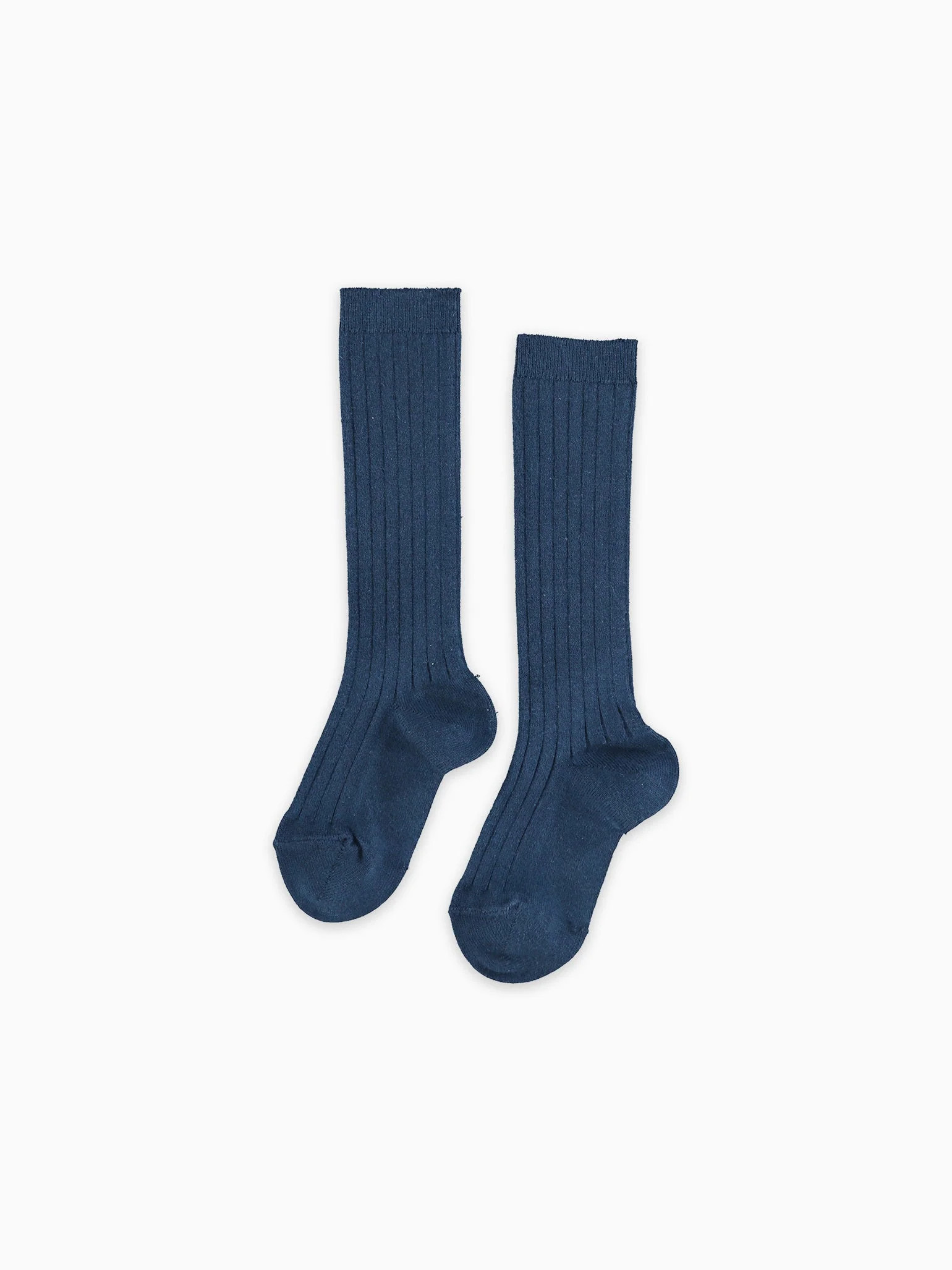 Indigo Ribbed Knee High Kids Socks | La Coqueta (US)