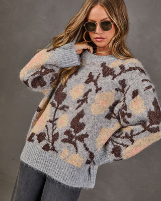 Foliage Affair Knit Floral Sweater Grey Multi / L | VICI