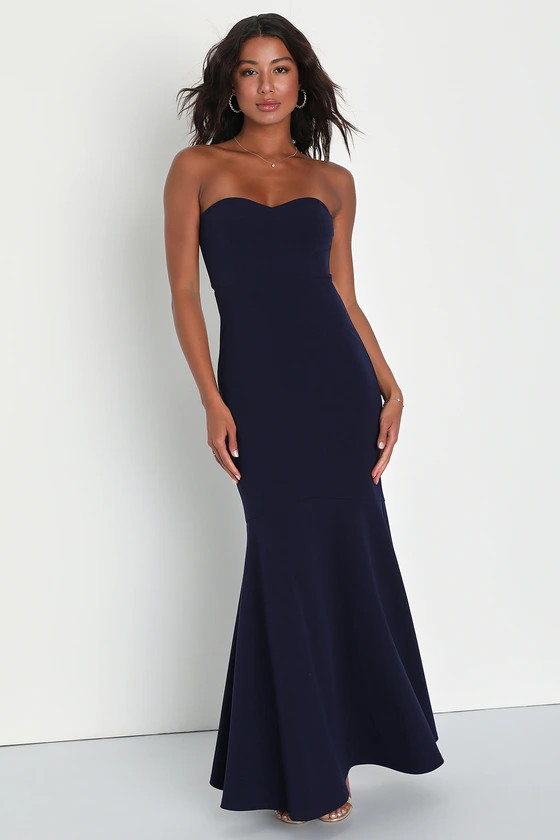 Loveliest Vision Navy Blue Sweetheart Trumpet Hem Maxi Dress | Lulus (US)