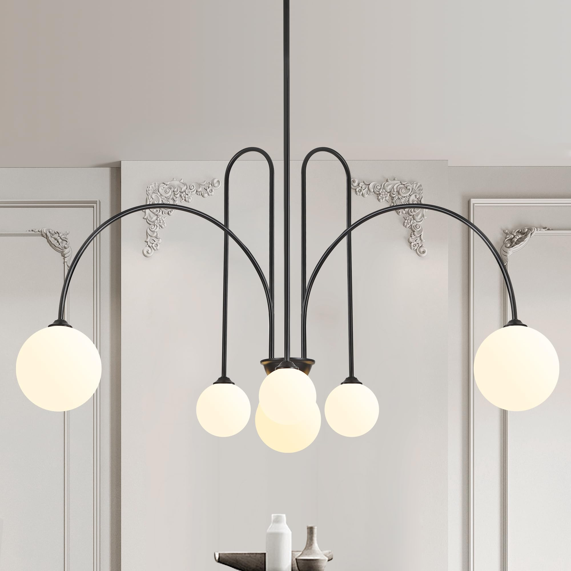 Black Sputnik Chandelier,6 Lights Mid Century Chandelier for Dining Room Light Fixtures Over Tabl... | Amazon (US)
