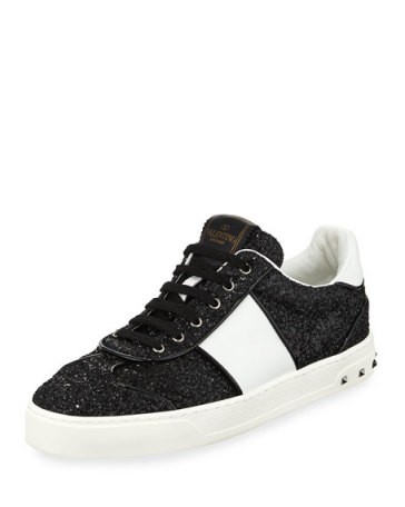 Valentino Garavani Glitter Strap Lace-Up Sneakers | Neiman Marcus