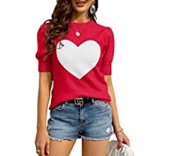 Zbyclub Womens Puff Short Sleeve Sweaters Pullover Shirt Tops Crew Neck Lightweight Knit Sweater Blo | Amazon (US)
