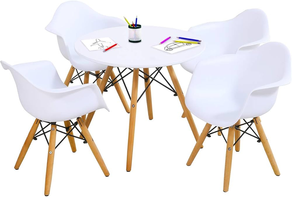 Costzon Kids Table and Chair Set, Mid-Century Modern Style Table Set, Round Table with Armchairs ... | Amazon (US)