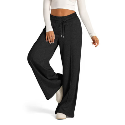 Women Wide Leg Middle Crease Sweatpants Hight Waist Sweatpants with Pockets Yoga Pants Casual Lounge Trousers Summer Slacks Trousers,Black - M | Target