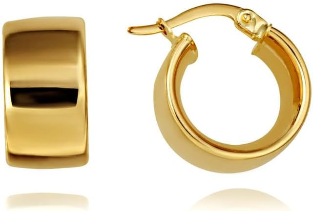 Bold 14K Yellow Gold Polished Wide Hoop Latch Back Earrings for Women (0.60") for Women | Amazon (US)