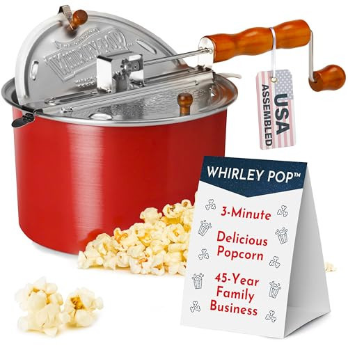 Original Whirley Pop Popcorn Machine – 3-Minute Stovetop Popcorn Maker, Home Movie Night, Movie Snacks, Game Night Snacks – Aluminum Pot With Nylon Gears – (Red) | Amazon (US)