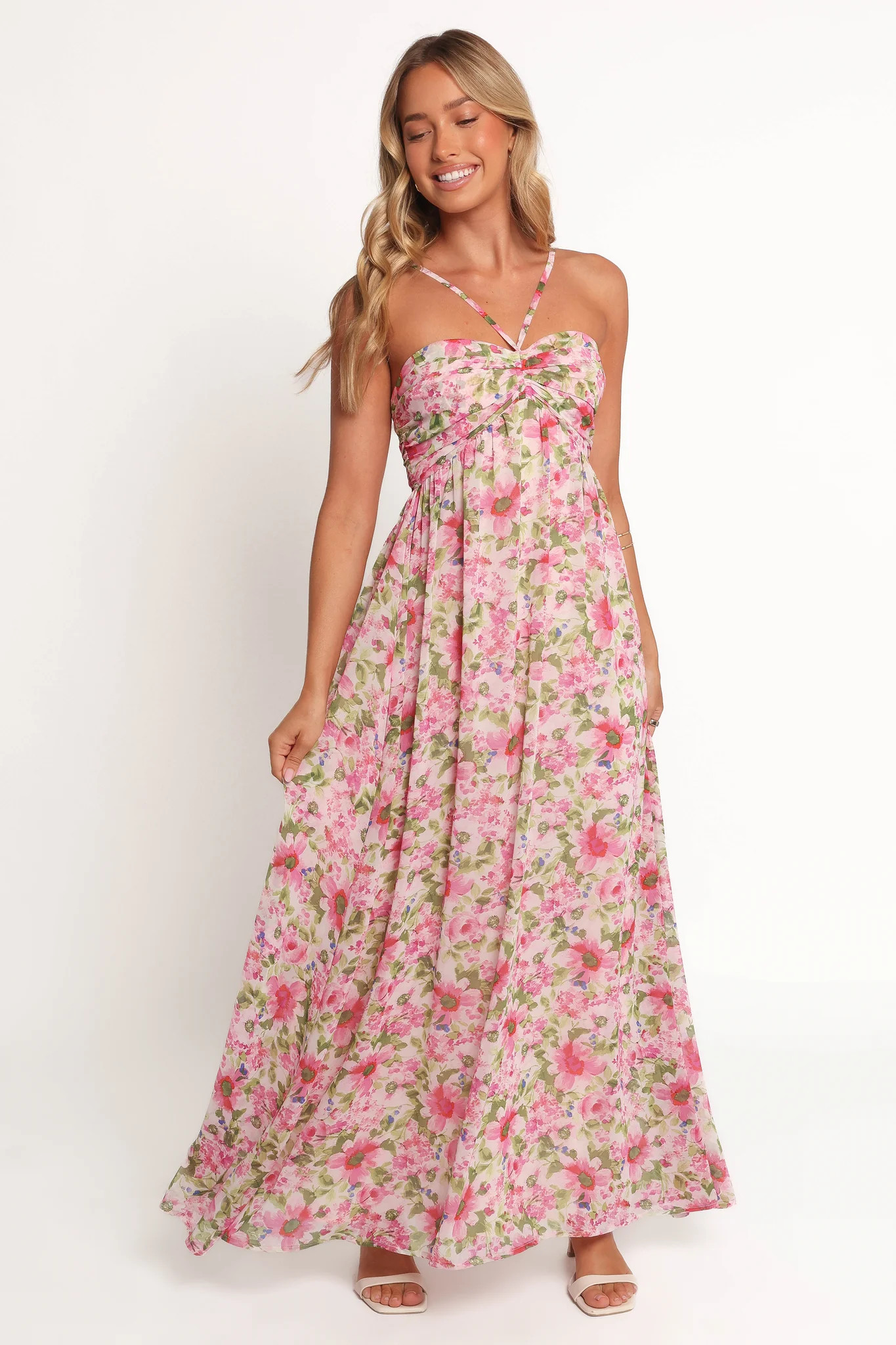 Cascade Halterneck Maxi Dress - Carmine Rose | Petal & Pup (US)