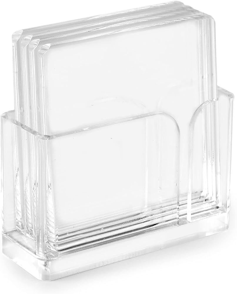 Huang Acrylic Clear 4" Square Coaster Set with Holder for Hot and Cold Beverages to Protect Coffe... | Amazon (US)