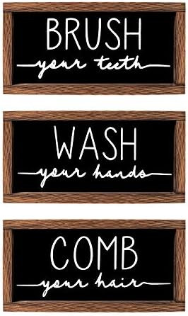 LIBWYS Bathroom Sign & Plaque (Set of 3) Wash Your Hands Brush Your Teeth Comb Your Hair Decorati... | Amazon (US)