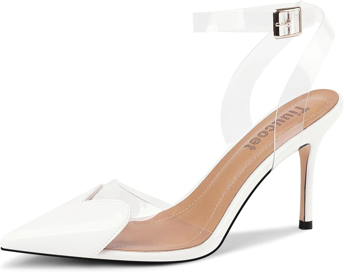 Women's Heart Heels Shoes Slingback Pointed Toe Wedding Mules Clear High Heel Sandals | Amazon (US)