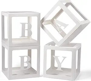 Baby Boxes with Letters, 4 Transparent Balloon for Gender Reveal Birthday Wedding Baby Shower Dec... | Amazon (US)