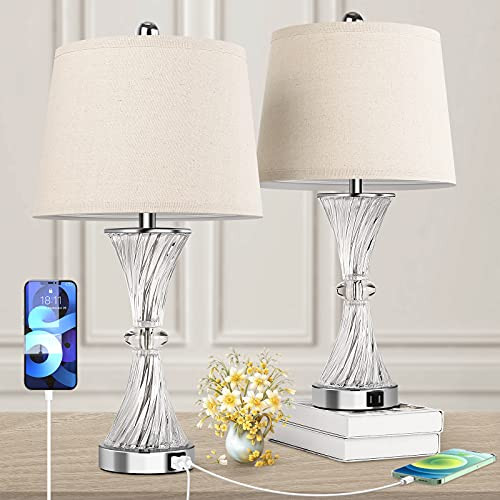 Set of 2 Touch Control Dimmable Table Lamps with 2 USB Charging Ports, 3-Way Modern Bedside Lamps, N | Amazon (US)