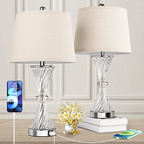 Set of 2 Touch Control Dimmable Table Lamps with 2 USB Charging Ports, 3-Way Modern Bedside Lamps, N | Amazon (US)