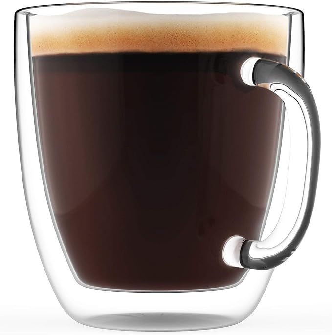 Large Coffee Mugs, Double Wall Glass Set of 2, 16 oz - Dishwasher & Microwave Safe - Clear, Uniqu... | Amazon (US)