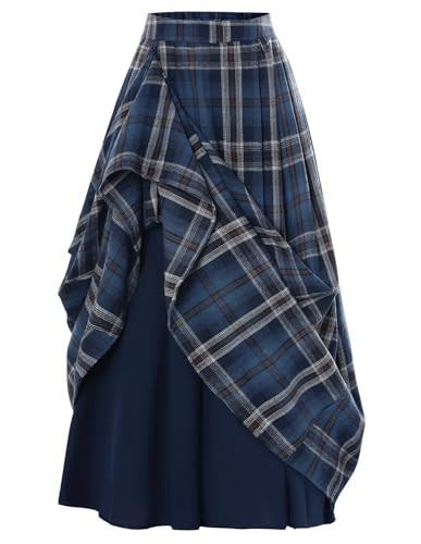Plaid Skirts for Women High Waist Layered Long Skirt Blue Coffee Plaid L | Amazon (US)
