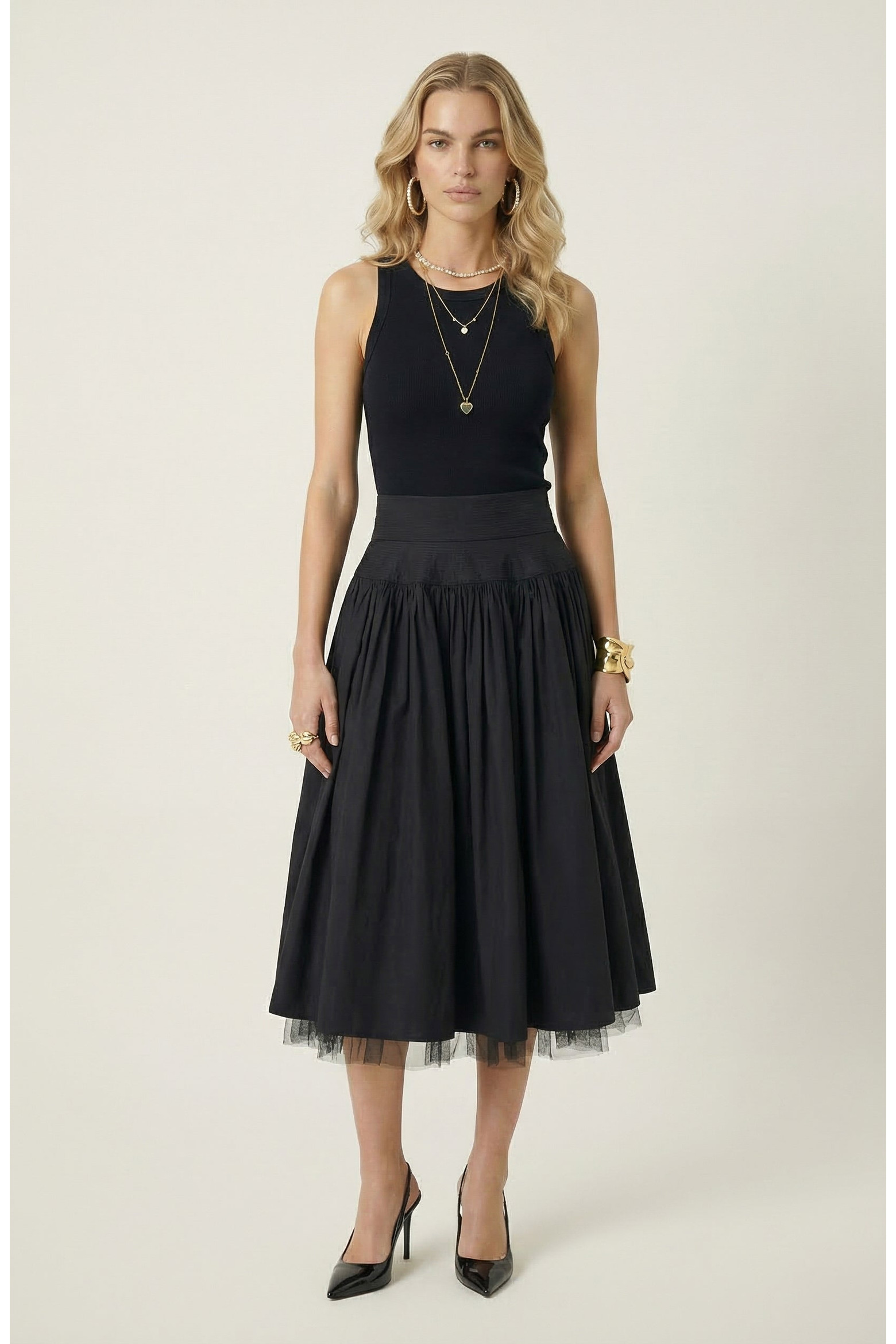 High Waist Midi Skirt with Tulle Hem (Women) | Nordstrom | Nordstrom