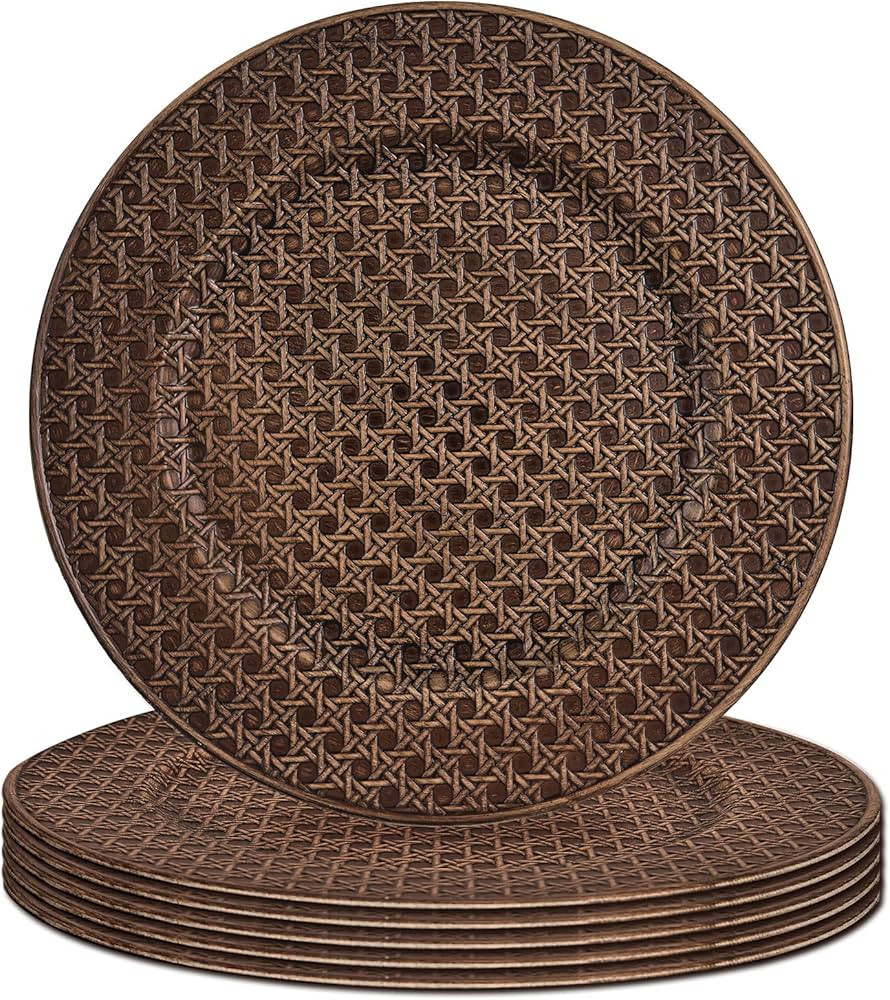 Gifturbo Faux Rattan Rustic Charger Plates, 13" Elegant Round Chargers for Dinner Plates, Plastic... | Amazon (US)