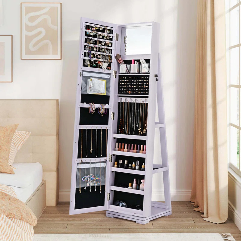 360° Rotatable Jewelry Cabinet Armoire 2-in-1 Lockable Mirrored | Wayfair North America