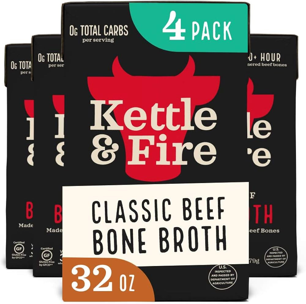 Kettle and Fire Classic Beef Bone Broth, Keto, Paleo, and Whole 30 Approved, Gluten Free, High in... | Amazon (US)