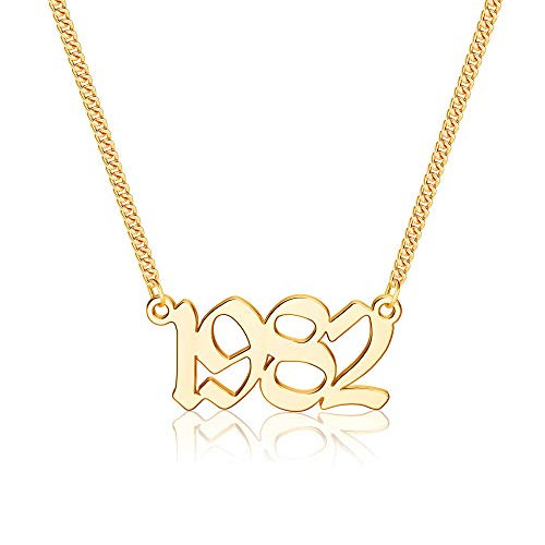 1982 Necklace, 38th Birthday Gifts for Women Birth Year Number Necklace Old English Necklaces for Mom Bridesmaid Sister Best Friend Jewelry Personalized Gifts for Her Born in 1982 | Amazon (US)