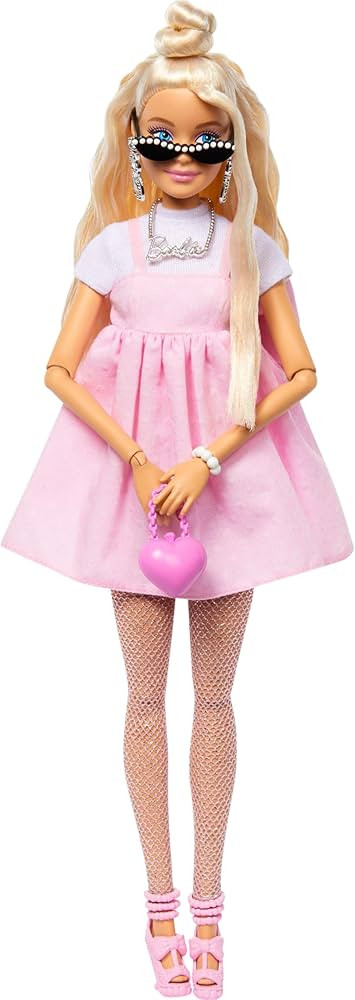 Barbie Deluxe Style Doll #3 in Barbiecore Outfit, Blond Hair in Top Knot, Pink Pastel Dress with ... | Amazon (US)