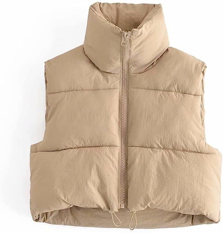 Women's Cropped Puffer Vest Zip Up Lightweight Padded Gilet Stand Collar Sleeveless Jacket | Amazon (US)