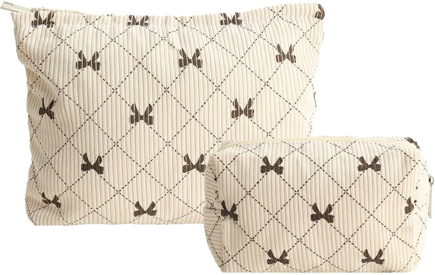 LYDZTION 2PCS Cute Corduroy Makeup Bag for Women, Small Makeup Bag Set Travel Toiletry Bag Coquet... | Amazon (US)