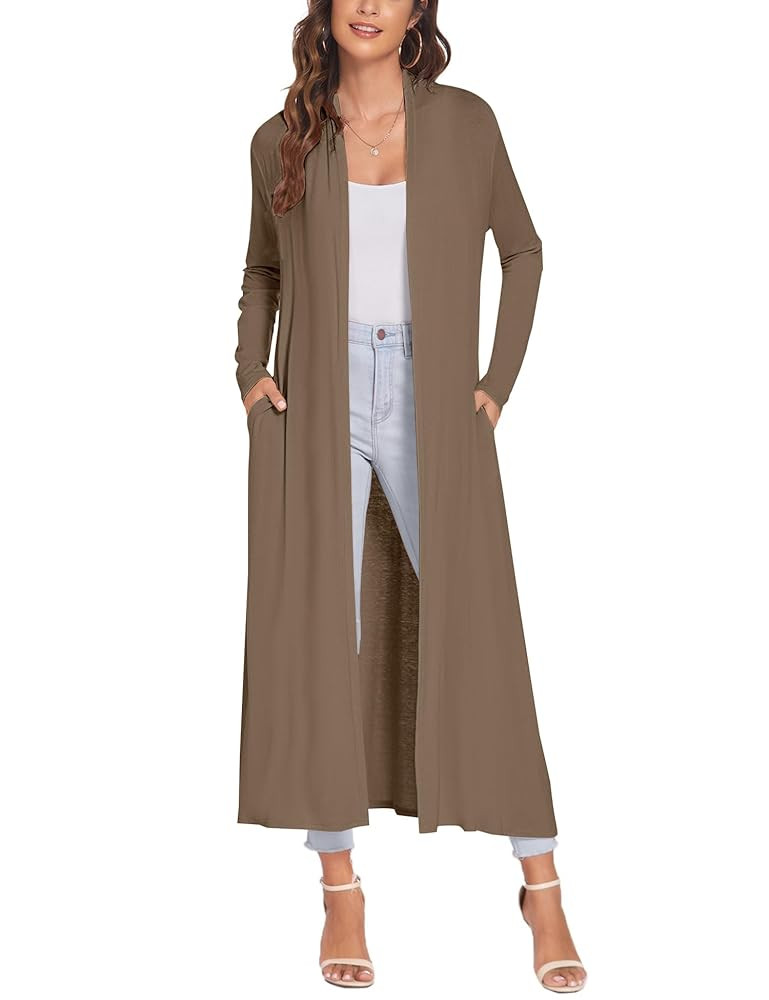 Bluetime Women Floor Length Open Front Cardigan Lightweight Long Sleeve Maxi Duster with Pockets ... | Amazon (US)