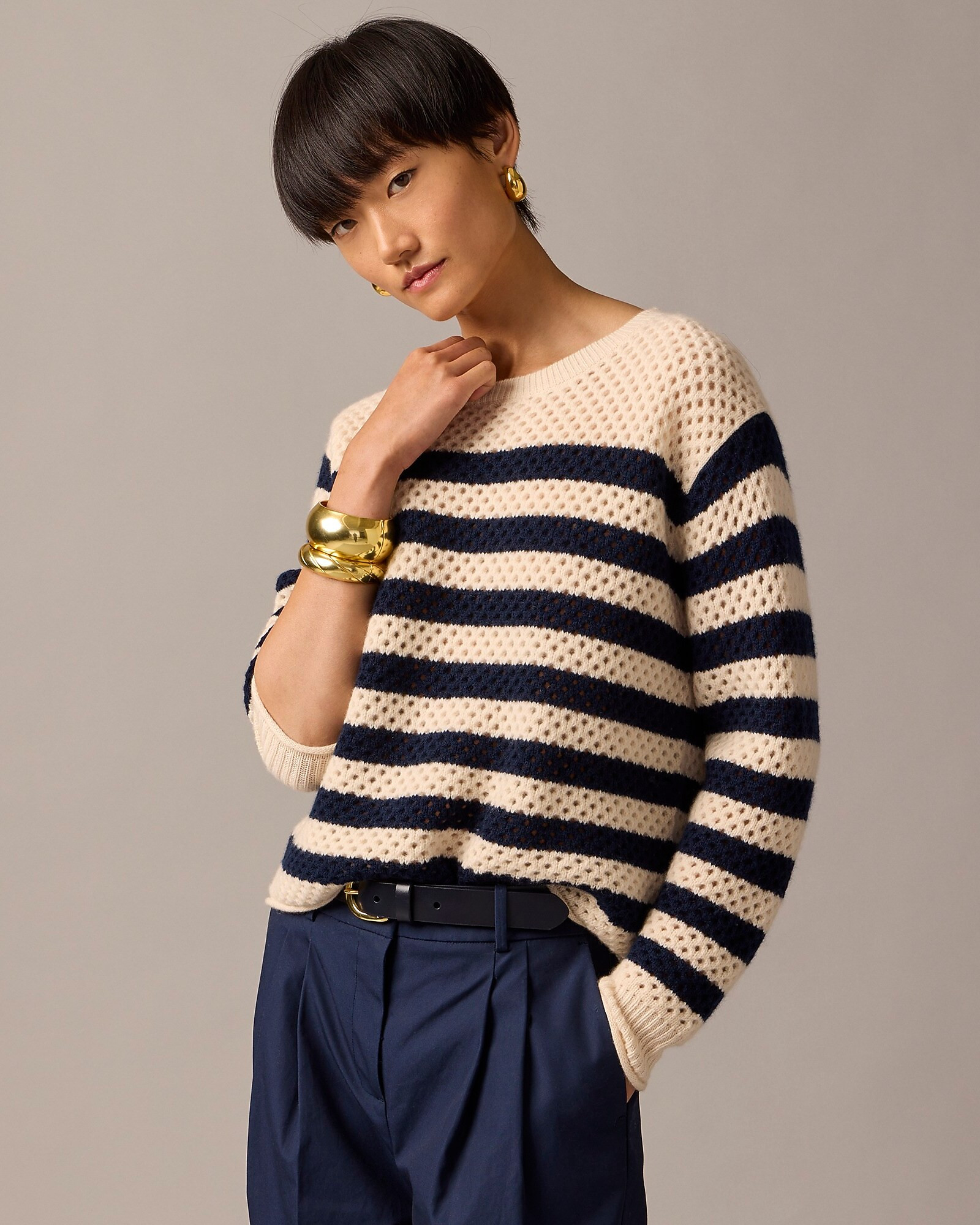 Collection cashmere pointelle roll-cuff sweater | J. Crew US