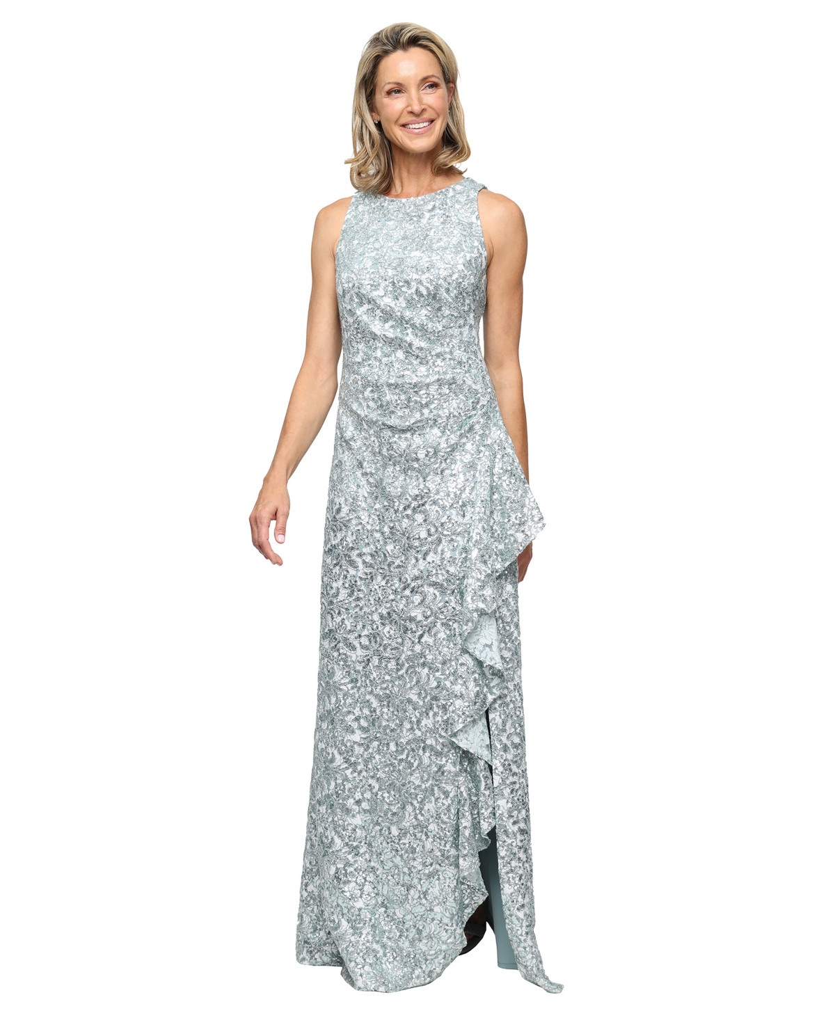 Alex Evenings Petite Sleeveless Corded Ball Gown - Ice Sage | Macy's