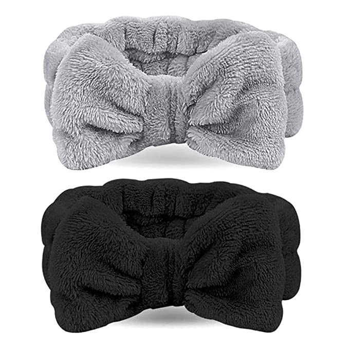 LADES Spa Headband – 2 Pack Bow Hair Band Women Facial Makeup Head Band Soft Coral Fleece Head ... | Amazon (US)