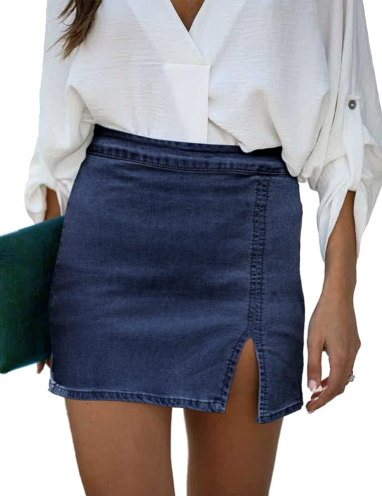 luvamia Jean Skirt for Women with Slit High Wasited Bodycon Stretch Pencil Mini Short Denim Skirt... | Amazon (US)