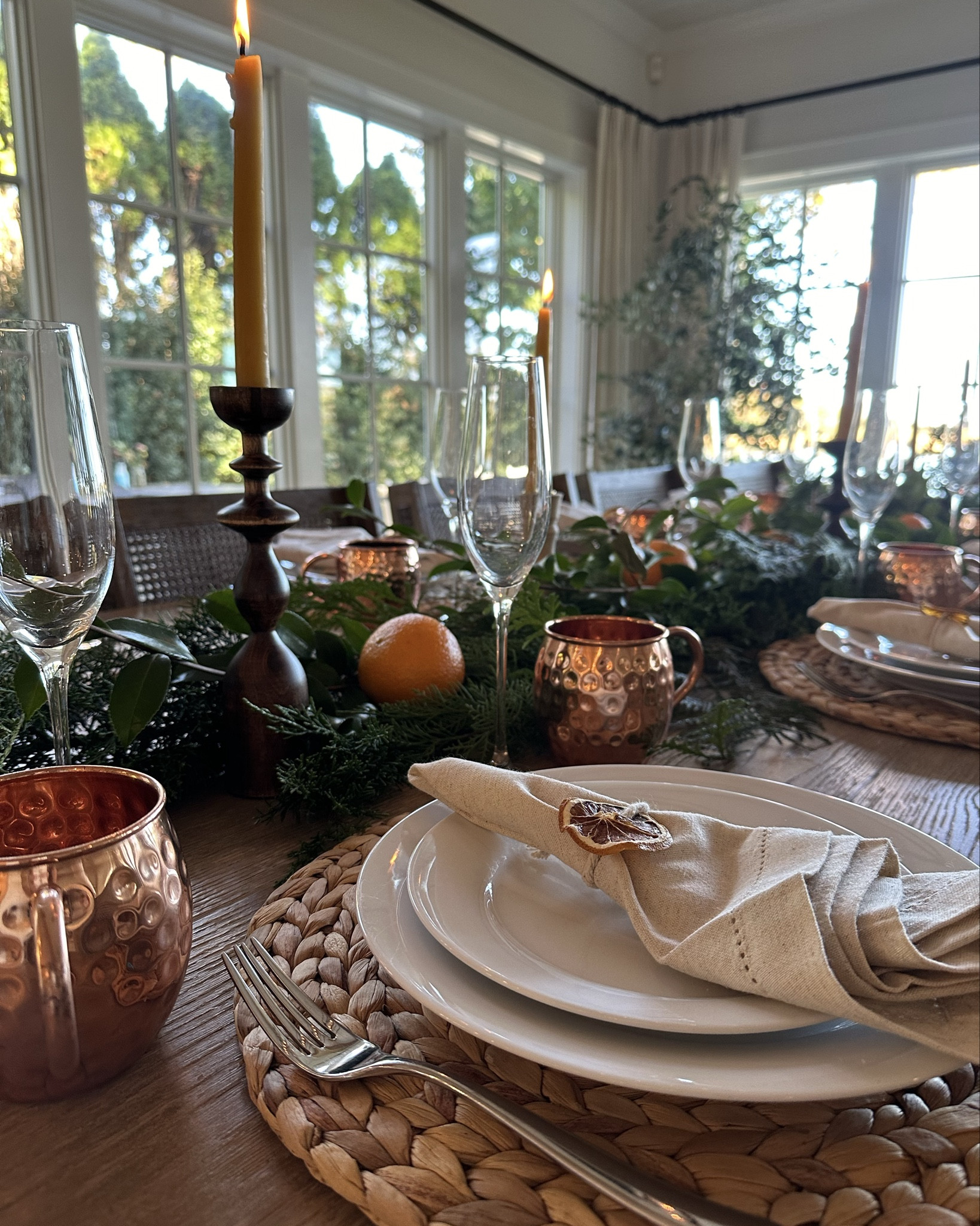 I love a good tablescape and nothing beats a Thanksgiving meal! We used our simple white everyday plates and dressed them up with some greenery from the yard and cozy candles! Shop the look here! 🦃🍊
 
#cozyandcollected #fall #happythanksgiving #simplybeautiful #november #collectedco #holidayprep #thanksgivingtable #grateful

#LTKHome #LTKSeasonal #LTKHoliday
