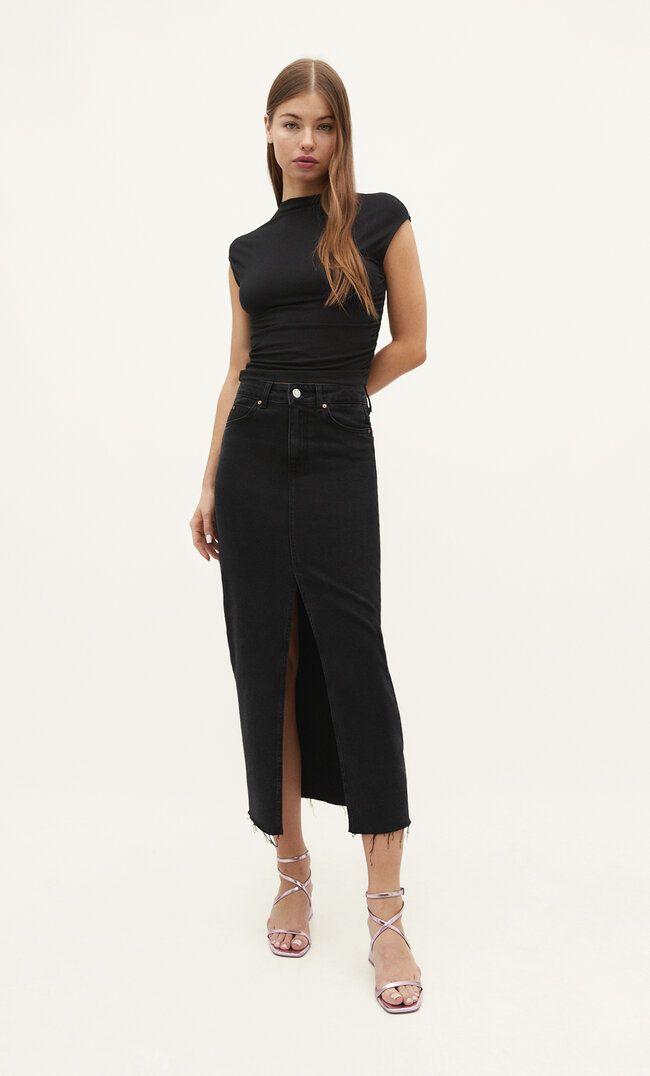 Long denim comfortable skirt | Stradivarius (UK)