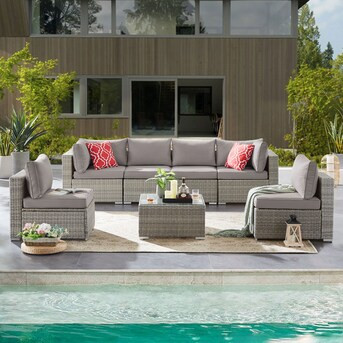Tribesigns  Hofh007-gygy Wicker Outdoor Sectional with Gray Cushion(S) and Wicker Frame | Lowe's
