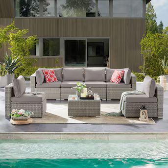 Tribesigns  Hofh007-gygy Wicker Outdoor Sectional with Gray Cushion(S) and Wicker Frame | Lowe's