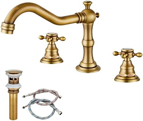 Widespread Bathroom Faucet Double Handle Mixer Tap for Bathtub Brushed Gold Antique Brass Three H... | Amazon (US)