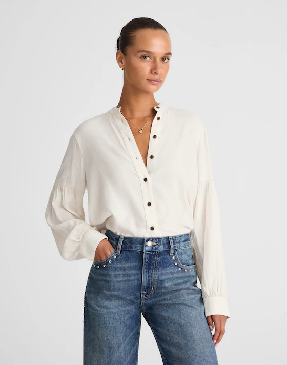 Stand-Collar Button-Up Shirt in Flannel | Madewell