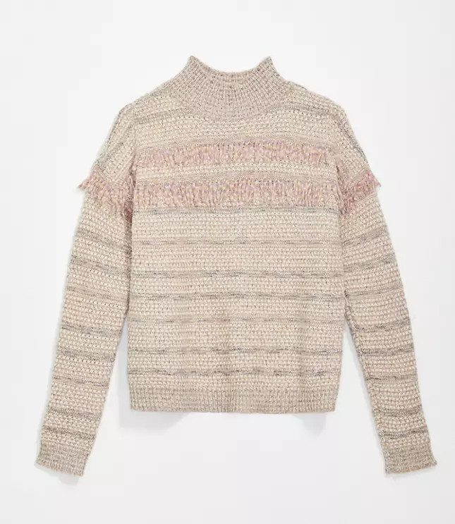 Fringe Mock Neck Sweater | LOFT
