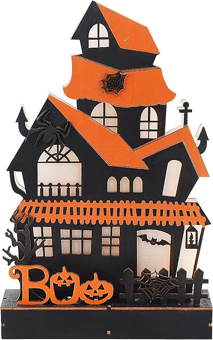 Lulu Home Halloween Tabletop Decoration, Wooden Lighted Boo Haunted House Decoration, Battery Ope... | Amazon (US)