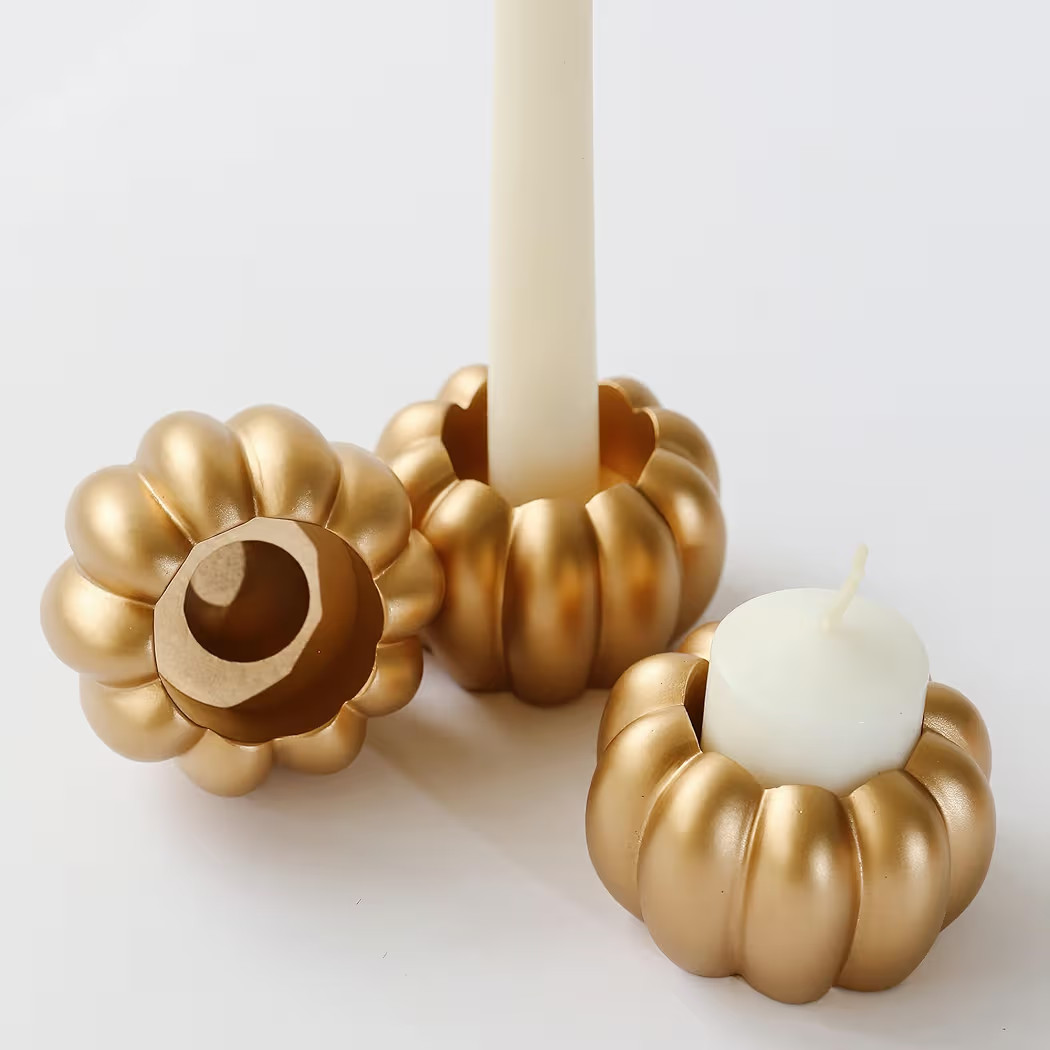 Kate Aspen 2-in-1 Gold Pumpkin Candle Holder Set – Fall Taper, Tealight & Votive Candle Holders... | Amazon (US)